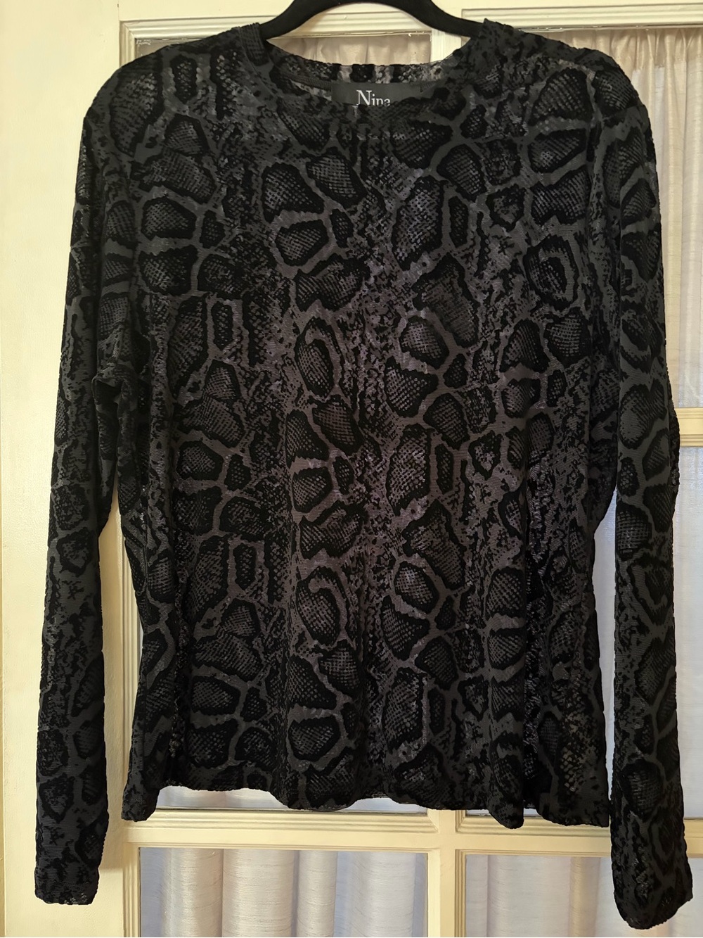 Nina Parker 1X Black Snake-Print Long Sleeve Tee